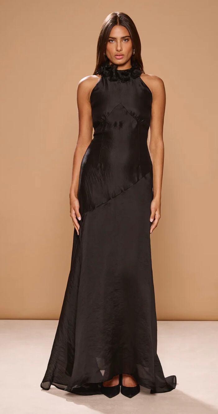 SONYA MODA Noelle Black Silk Organza Gown - Size Medium (New)